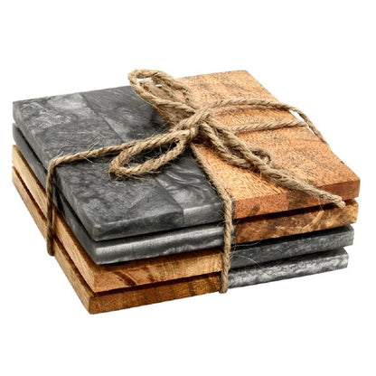 Mascot Hardware Fusion Wood and Granite Effect 4 pieces Half & Half Coaster Set