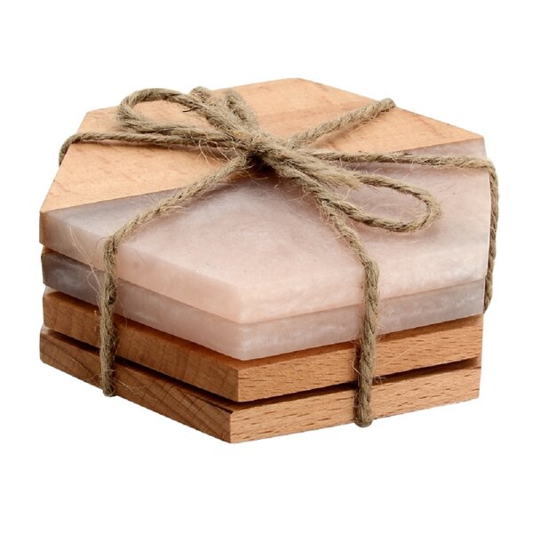 Mascot Hardware Fusion Hexagon Wood & Resin Coaster set of 4