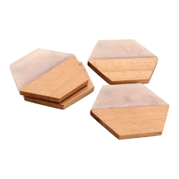 Mascot Hardware Fusion Hexagon Wood & Resin Coaster set of 4