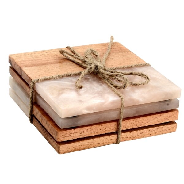 Mascot Hardware Fusion Wood and Marble Effect 4 pieces Half & Half Coaster Set