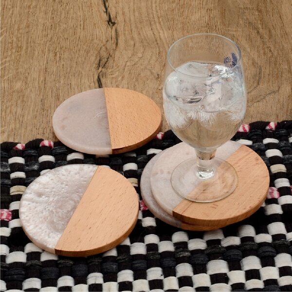 Mascot Hardware Fusion Wood and Marble Effect 4 pieces Coaster Set