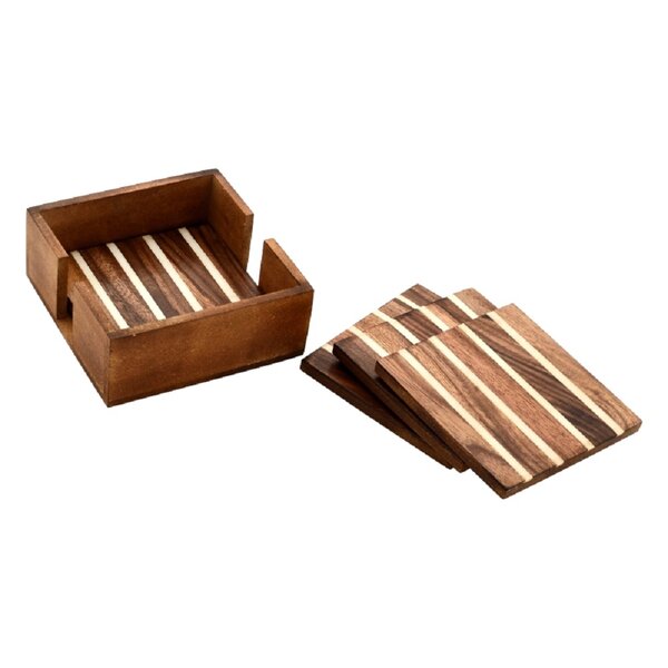 Mascot Hardware Beautiful Square Diagonal Wood Coaster (Set of 4)