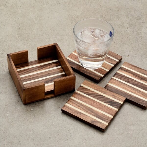 Mascot Hardware Beautiful Square Diagonal Wood Coaster (Set of 4)