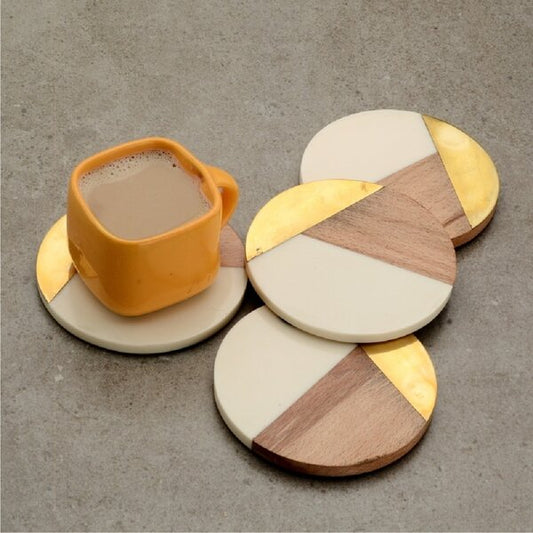 Mascot Hardware Fusion Brass and White Coaster Set OF 4
