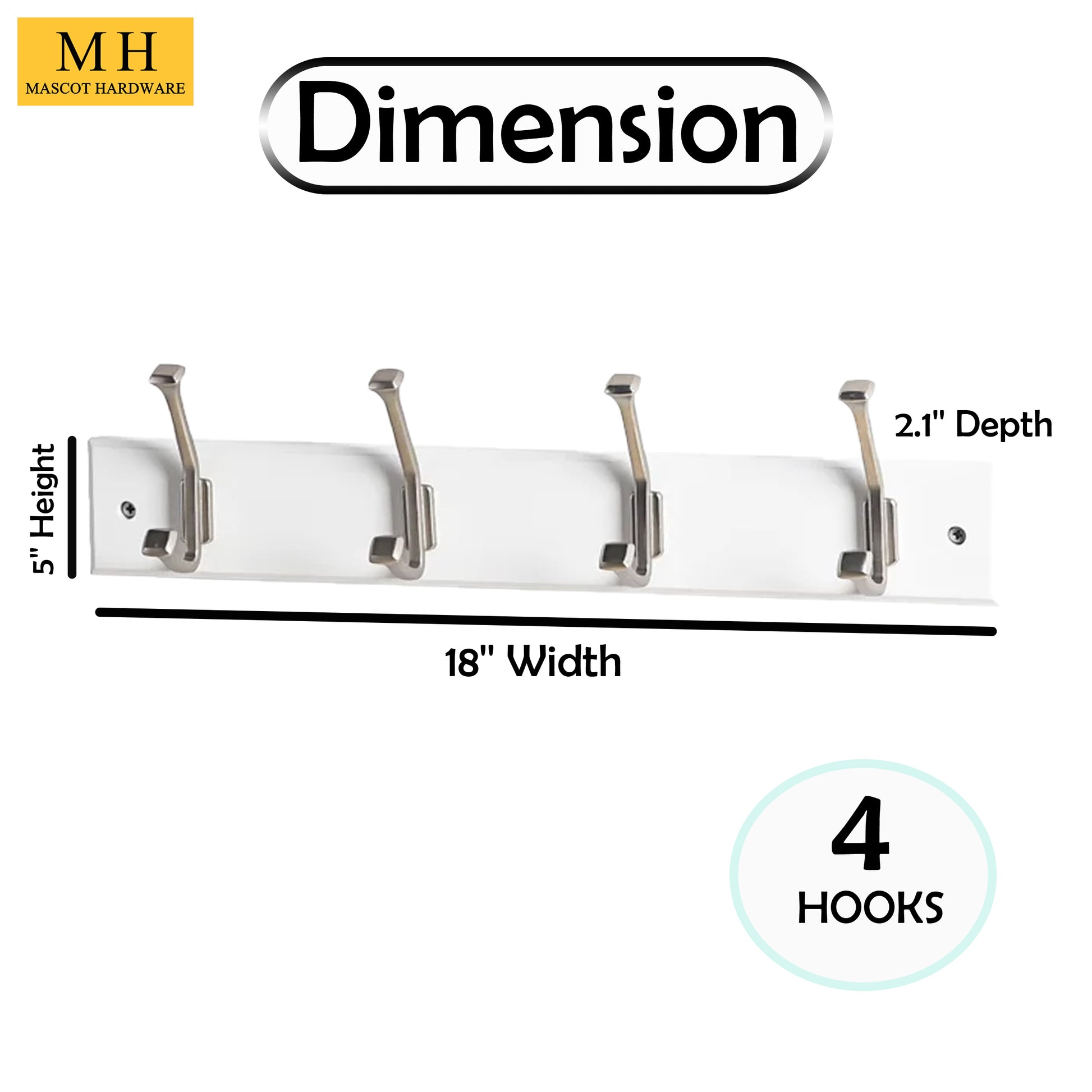 Headbourne 18″ White Hook Rail / Coat Rack with 4 Chrome Triple