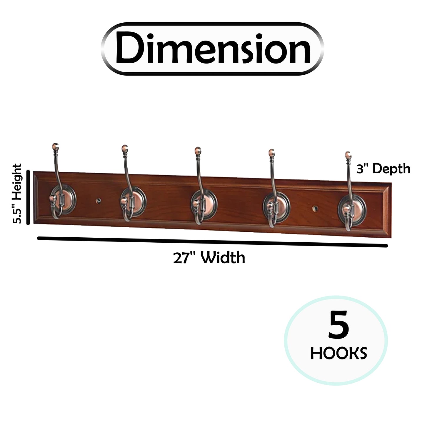 27'' Wide 5 - Hook Wall Mounted Coat Rack in Walnut/Oil Rubbed Bronze