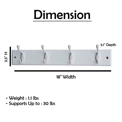17-5/7 in. L Hat & Coat 4 Hooks on Black Hook Rail