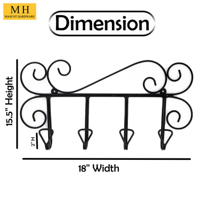 Wavy 18 in. L Black Hook Rail with 4 Hooks