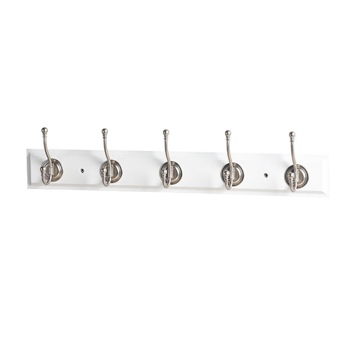 27'' Wide 5 - Hook Wall Mounted Coat Rack in White/Satin Nickel