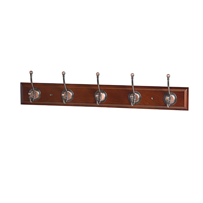 27'' Wide 5 - Hook Wall Mounted Coat Rack in Walnut/Oil Rubbed Bronze