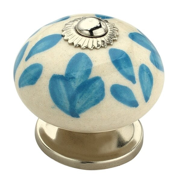 Floral Elegant 1-3/5 in. Blue & White Cabinet Knob (Pack of 10)