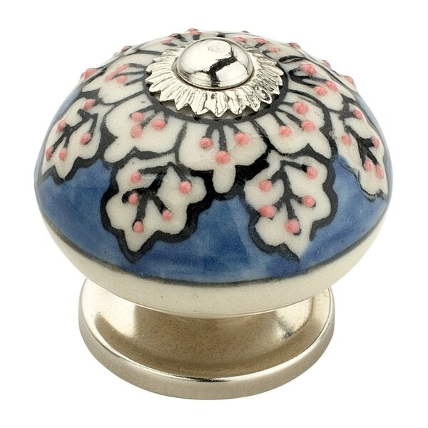 Mascot Hardware Flowers 1-3/5 in. Blue & Cream Cabinet Knob (Pack of 10)