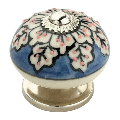 Mascot Hardware Flowers 1-3/5 in. Blue & Cream Cabinet Knob (Pack of 10)