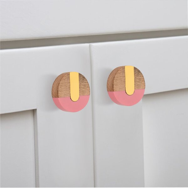 Fusion 1-1/2 in. Brass Bar & Pink Cabinet Knob