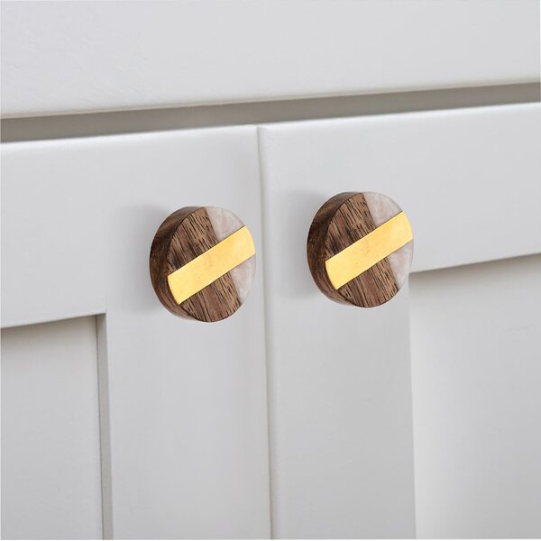 Fusion 1-1/2 in. Brass Bar & Marble Effect Cabinet Knob