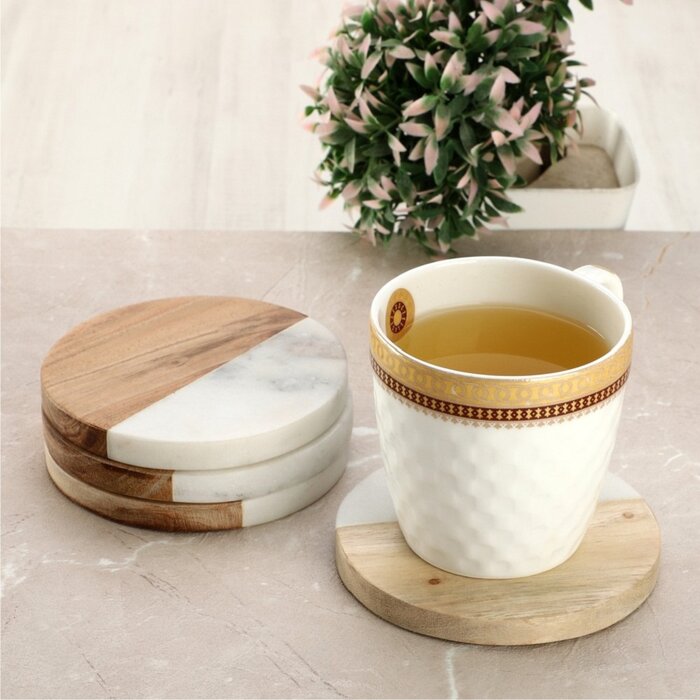 Mascot Hardware Fusion Wood And Marble Coaster Set of 4