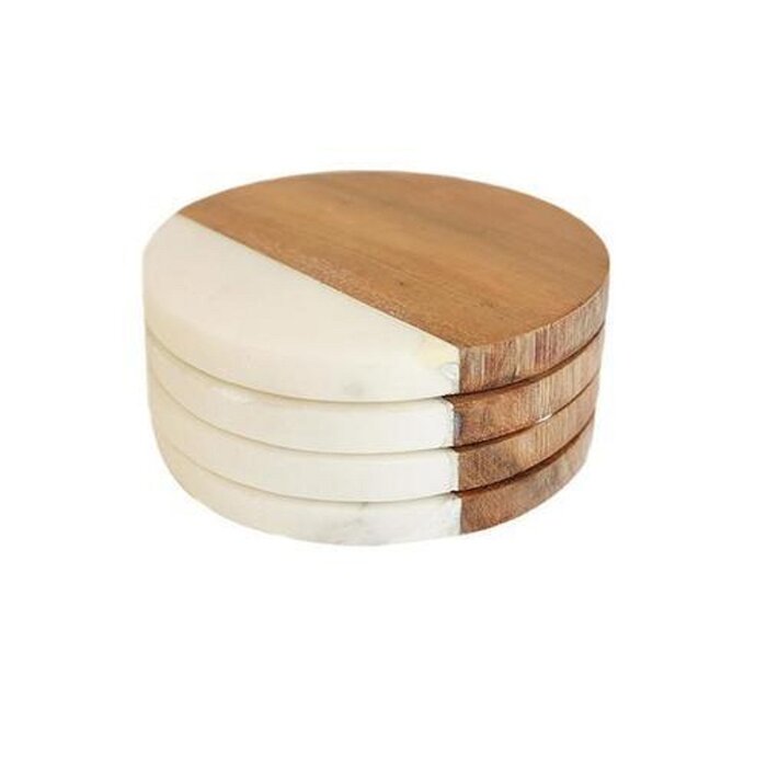 Mascot Hardware Fusion Wood And Marble Coaster Set of 4