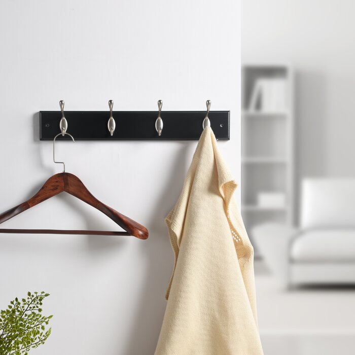 17-5/7 in. L Hat & Coat 4 Hooks on Black Hook Rail