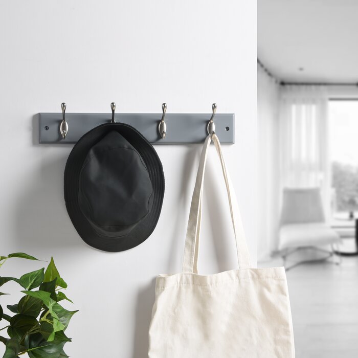 17-5/7 in. L Hat & Coat 4 Hooks on Black Hook Rail