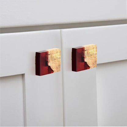 Mascot Hardware Frosted Timber 1-2/3 in. Red & Wood Drawer Cabinet Knob