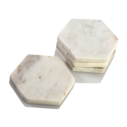 Mascot Hardware Hexagon 4 Pieces Marble Coaster Set (Set of 4)