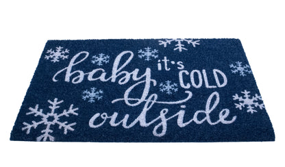 Baby It's Cold Outside Collection Script 28 x 18 Coir Doormat - Blue