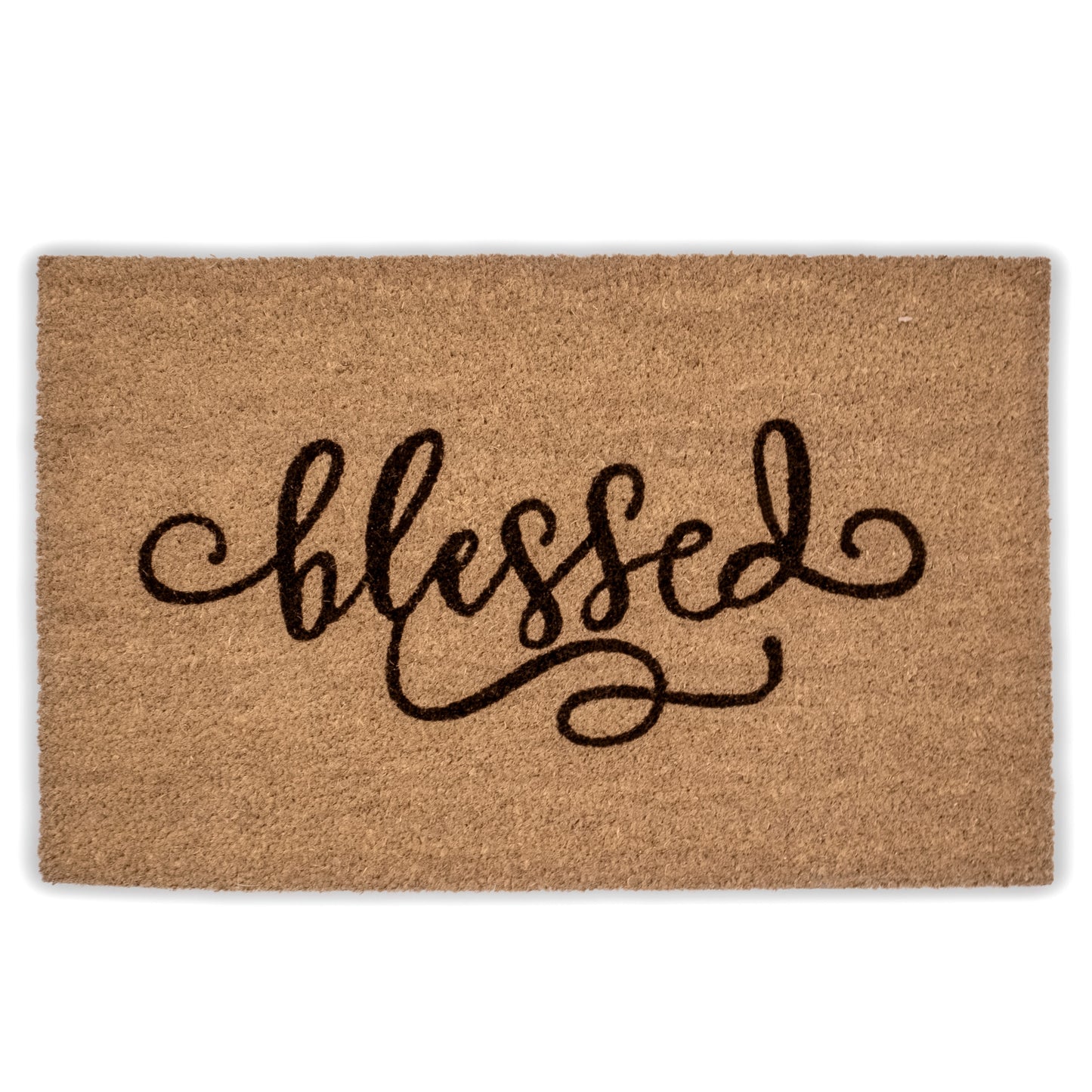 Blessed  Natural Coir Fiber Doormat, Anti-Slip PVC Mat Back | 28” x 18
