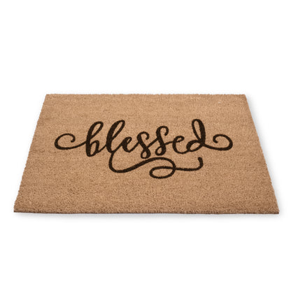 Blessed  Natural Coir Fiber Doormat, Anti-Slip PVC Mat Back | 28” x 18