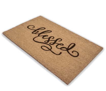Blessed  Natural Coir Fiber Doormat, Anti-Slip PVC Mat Back | 28” x 18
