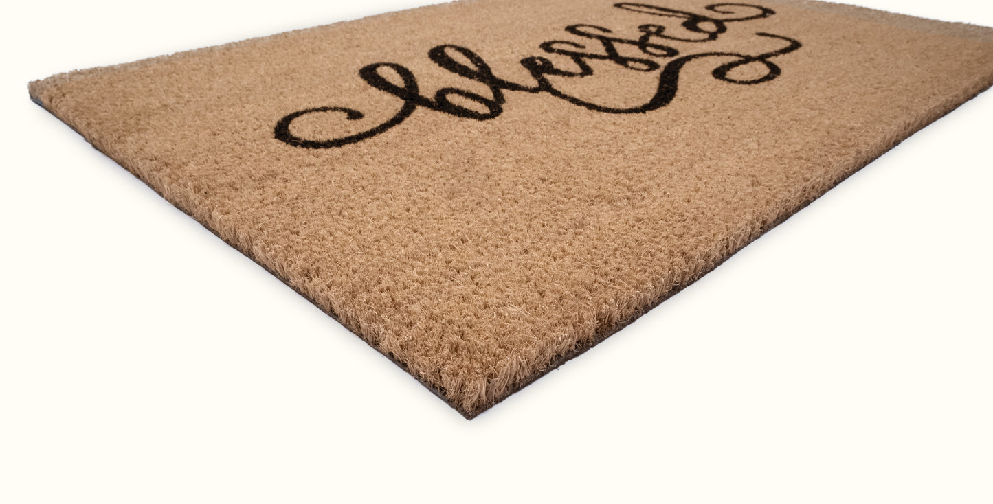 Blessed  Natural Coir Fiber Doormat, Anti-Slip PVC Mat Back | 28” x 18