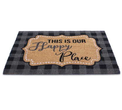 Happy Place Non Slip 28 in. x 18 in. Indoor and Outdoor Coir Mat