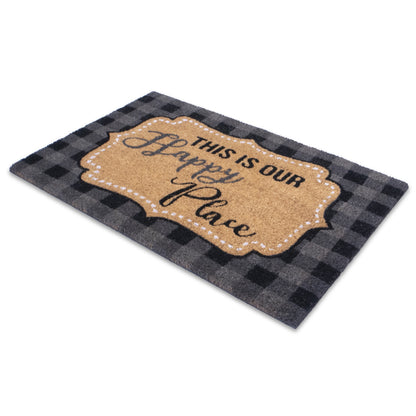 Happy Place Non Slip 28 in. x 18 in. Indoor and Outdoor Coir Mat