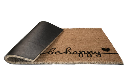 Be Happy Natural Coir Doormat with Non-Slip 28 in. x 18 in. Outdoor/Indoor