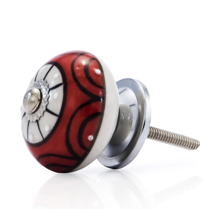 Mascot Hardware Art 1-3/5 in. (40mm) Red & Cream Drawer Cabinet Knob