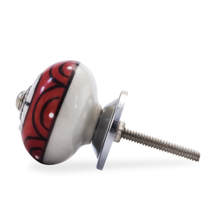 Mascot Hardware Art 1-3/5 in. (40mm) Red & Cream Drawer Cabinet Knob