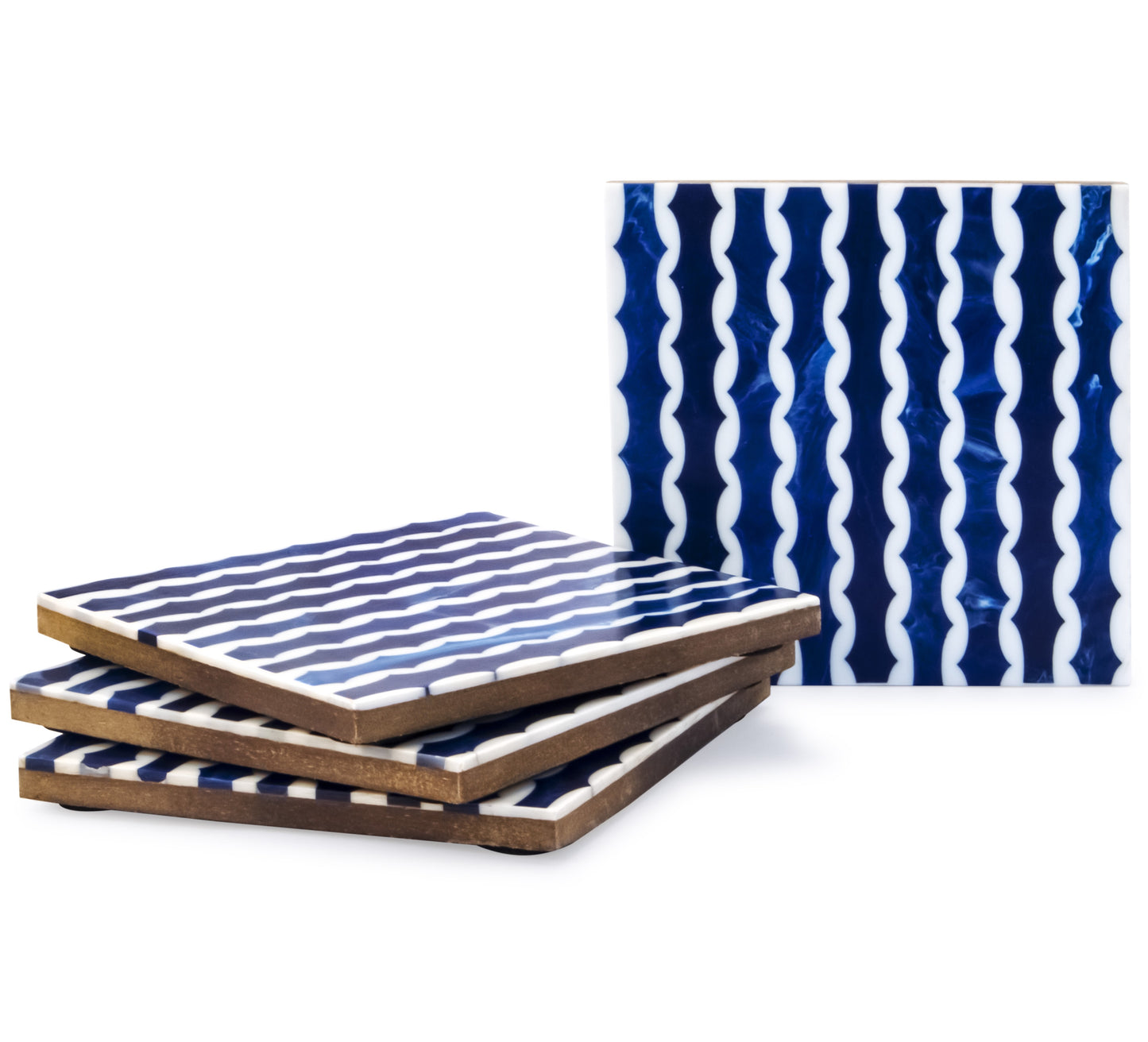 Mascot Hardware Wavy 4 pieces White and Ocean Blue Coaster set in Box