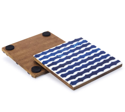 Mascot Hardware Wavy 4 pieces White and Ocean Blue Coaster set in Box