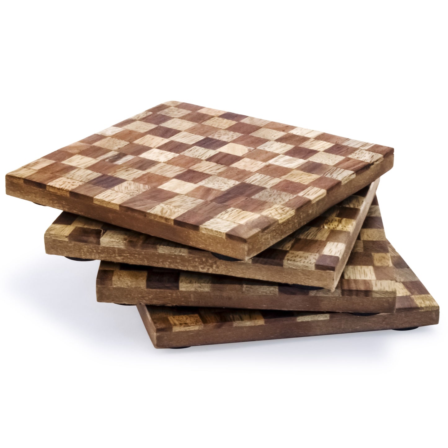 Mascot Hardware Beautiful Square Checkered Wood Coaster Set of 4