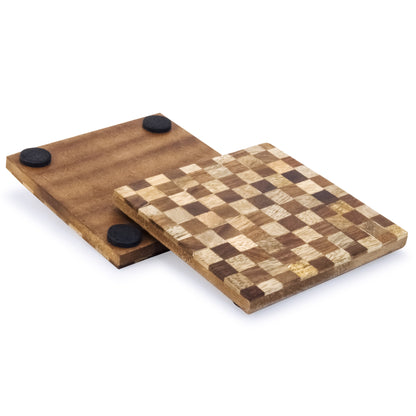 Mascot Hardware Beautiful Square Checkered Wood Coaster Set of 4