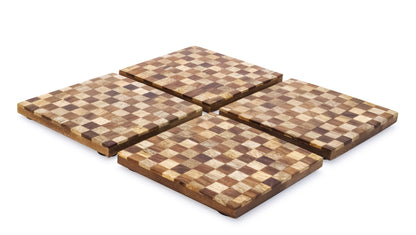 Mascot Hardware Beautiful Square Checkered Wood Coaster Set of 4