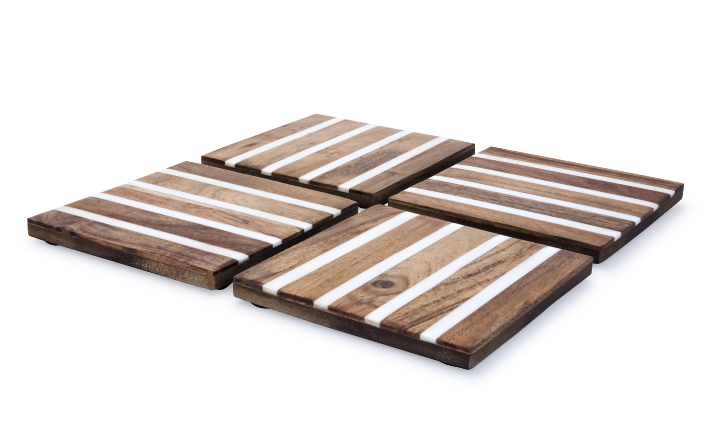 Mascot Hardware Beautiful Square Diagonal Wood Coaster (Set of 4)