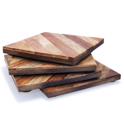 Mascot Hardware Checkered Diagonal  Wooden Coasters Set of 4