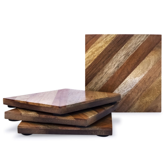 Mascot Hardware Checkered Diagonal  Wooden Coasters Set of 4