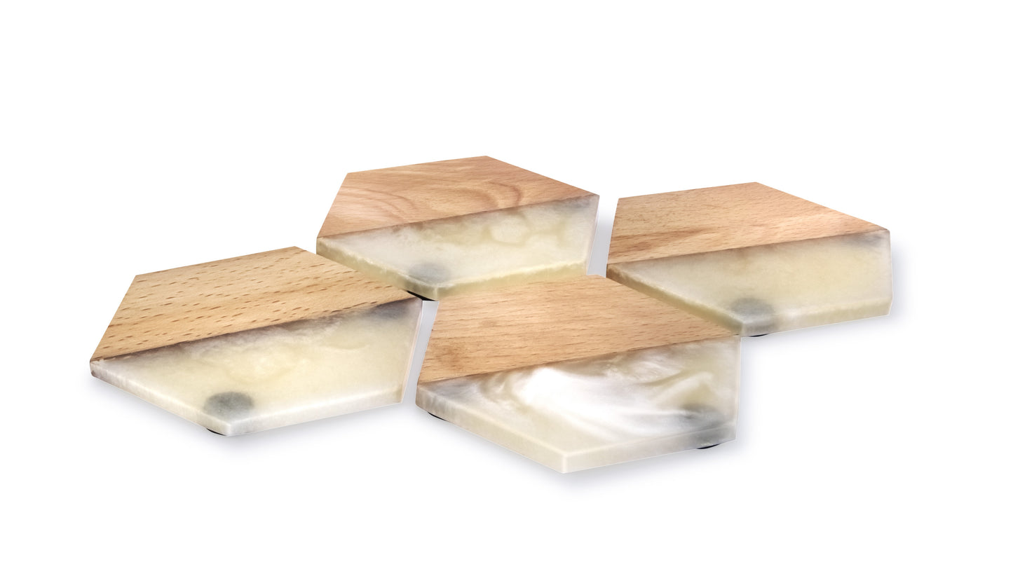 Mascot Hardware Fusion Hexagon Wood & Resin Coaster set of 4