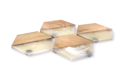Mascot Hardware Fusion Hexagon Wood & Resin Coaster set of 4