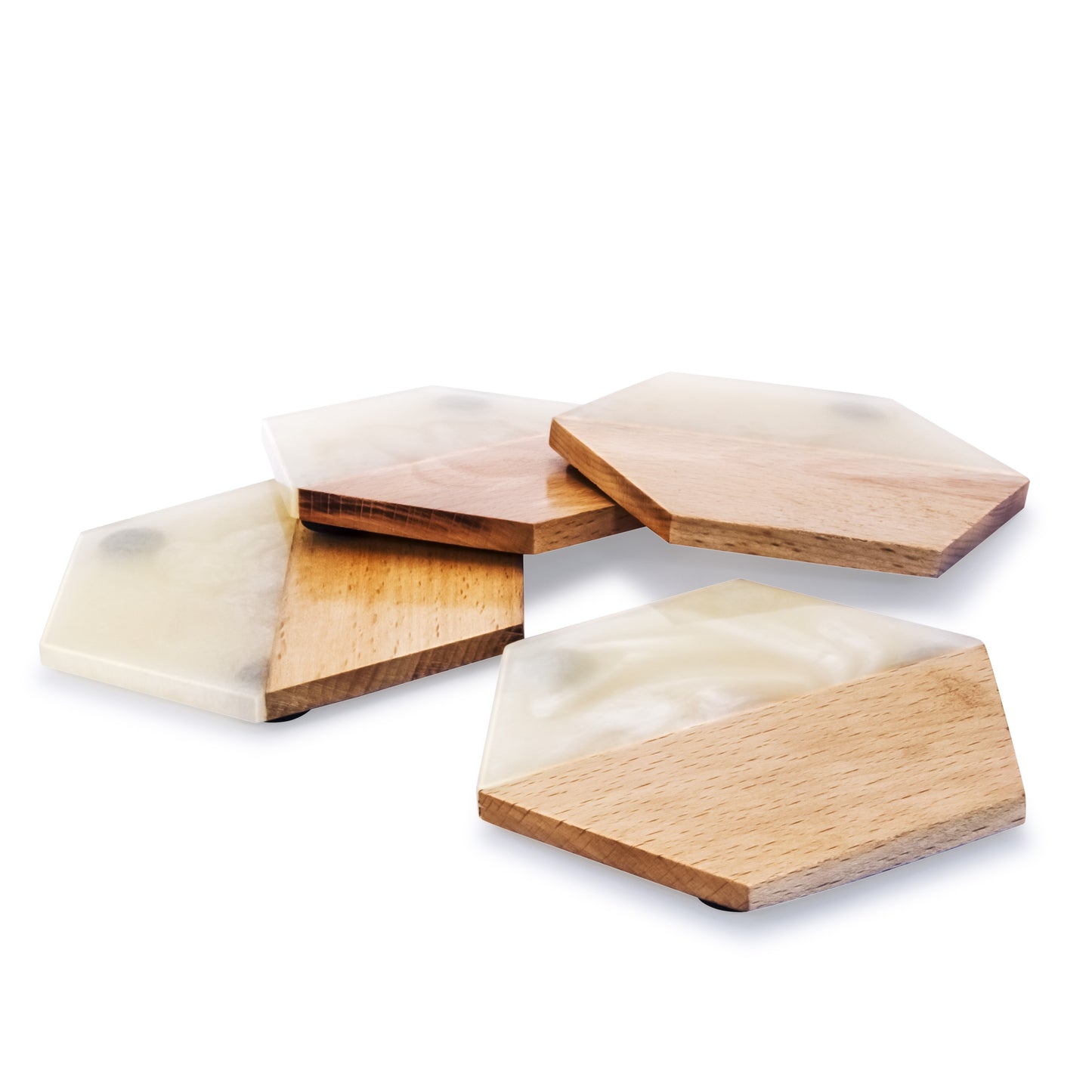Mascot Hardware Fusion Hexagon Wood & Resin Coaster set of 4
