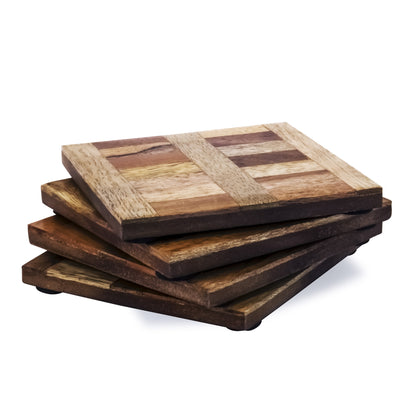 Mascot Hardware Checkered Diagonal  Wooden Coasters Set of 4