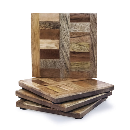 Mascot Hardware Checkered Diagonal  Wooden Coasters Set of 4