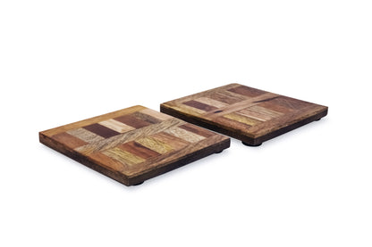 Mascot Hardware Checkered Diagonal  Wooden Coasters Set of 4