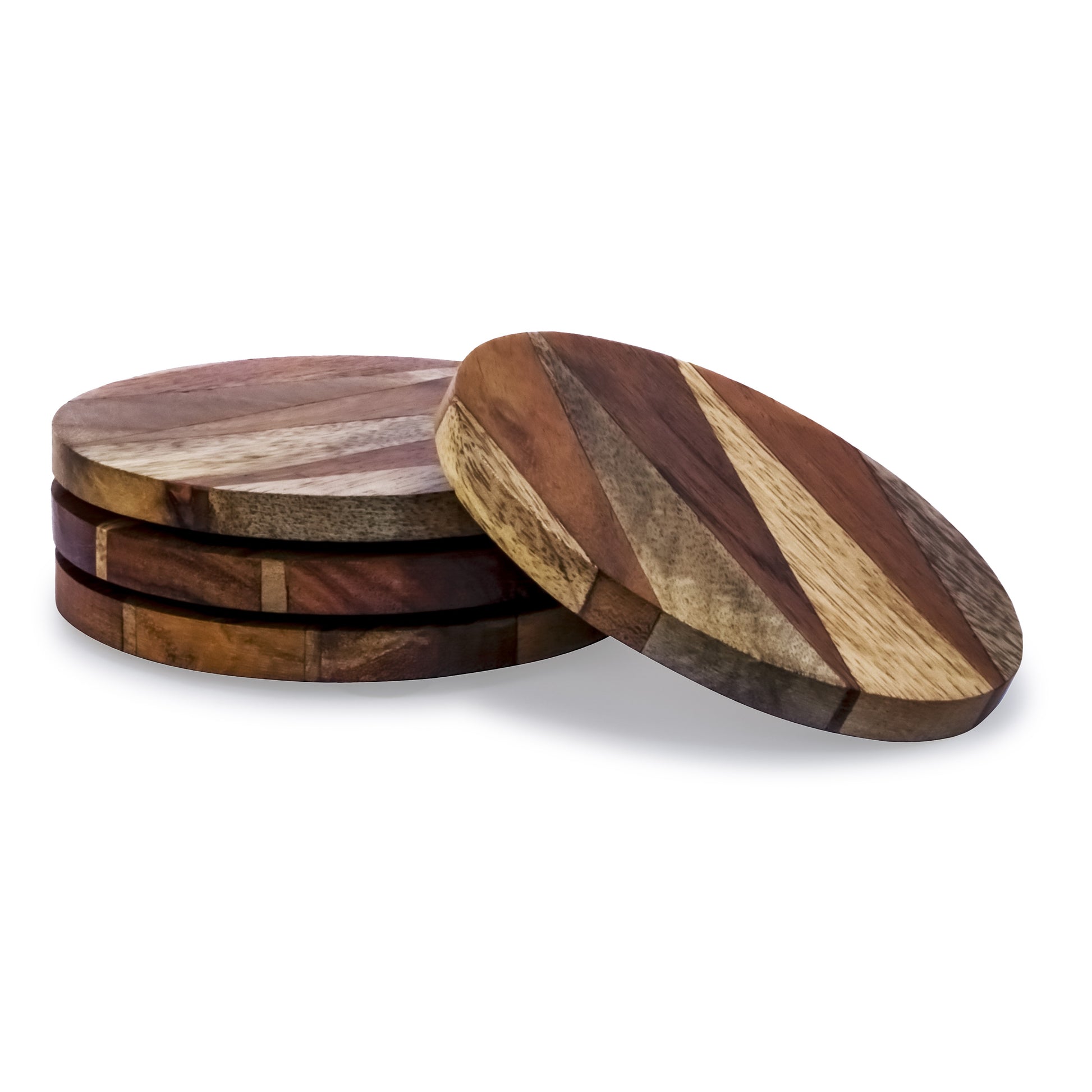 Set of 4 Round Acacia Wood Coasters